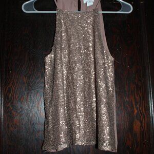 Clover & Scout Bronze Sequin Sparkle Tank Square Neckline Sheer Back Party XS